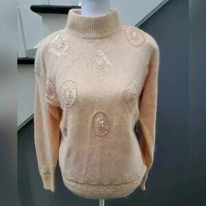 Vintage Cezanne Sweater Pullover Angora Lambswool Blend Pearl Embelished Size S